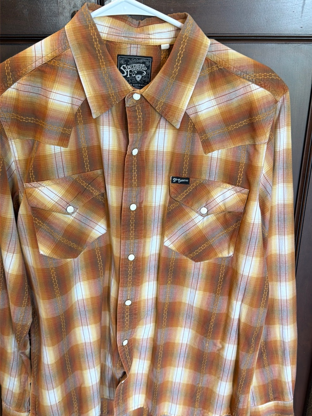 Southern Thread Men’s Medium Western Pearl Snap Plaid Shirt M